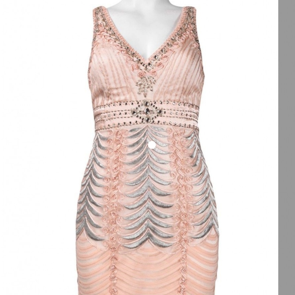 Sue Wong Blush Embroidered Sheath Cocktail Dress